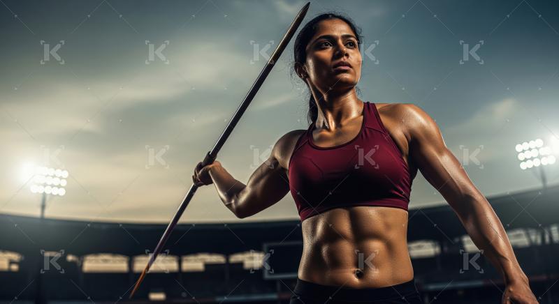 Focused Female Javelin Thrower: Strength and Determination in St