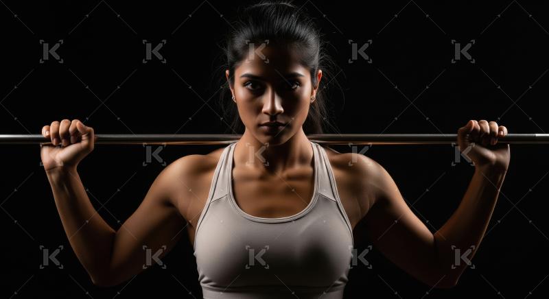Determined Woman Lifting Barbell in Dramatic Lighting