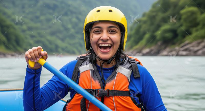 Joyful Woman Whitewater Rafting Adventure