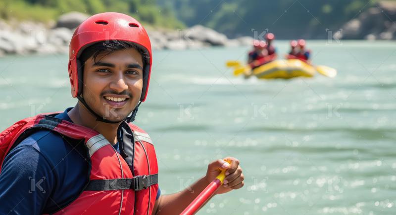 Smiling Man Ready for White-Water Rafting Adventure Fun