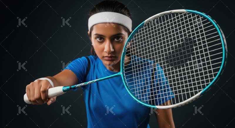 Determined Female Badminton Player Ready for Competition