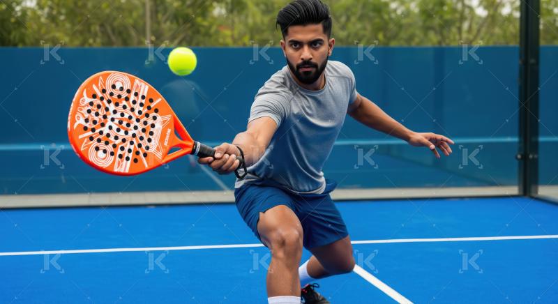 Dynamic Man Playing Padel Tennis with Orange Racket