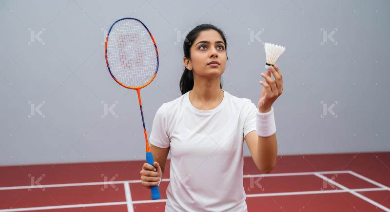 Young Indian Woman Preparing for Badminton Game