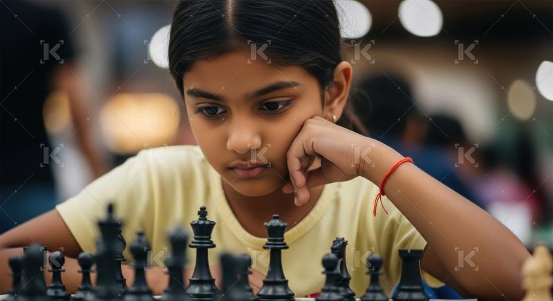 Focused Young Girl Strategically Plans Her Next Chess Move
