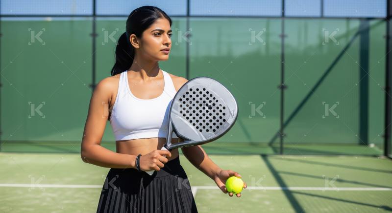Confident Padel Player Ready for Action on Green Court