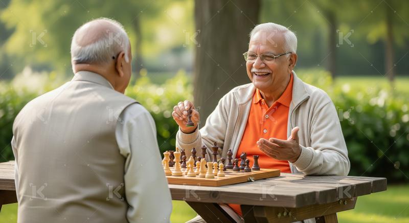 Happy Senior Men Enjoying Chess Game in Park