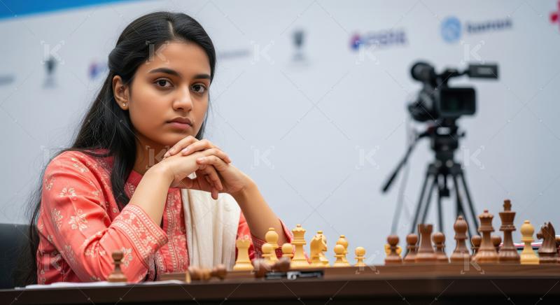 Young Indian Woman Chess Player in Deep Thought at Tournament