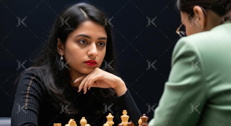 Focused Young Woman Concentrates During Professional Chess Match