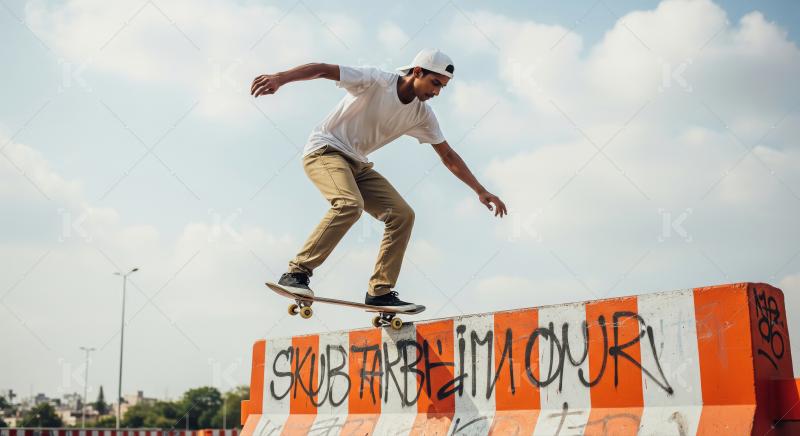Young Skateboarder Performing Trick on Urban Street Barrier