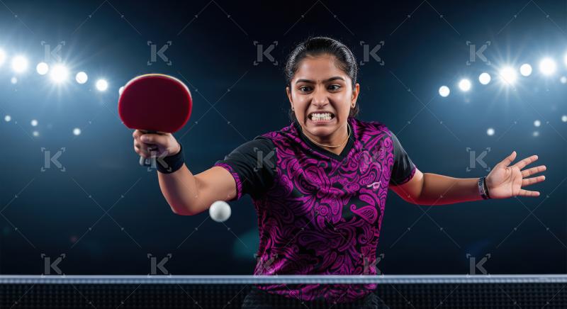 Intense Female Table Tennis Player in Action During Match