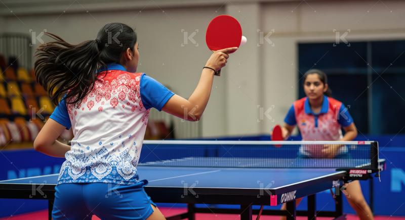 Young Women Competing in Dynamic Table Tennis Match