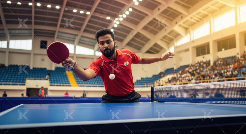 Professional Table Tennis Player in Action at Indoor Stadium