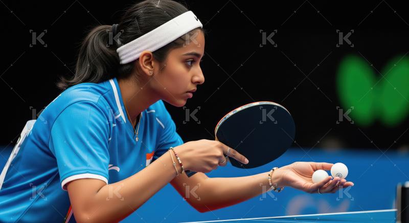 Focused Female Table Tennis Player Preparing to Serve