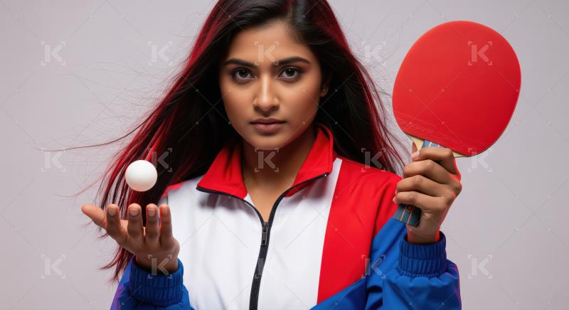 Focused Woman Holding Table Tennis Racket and Ball