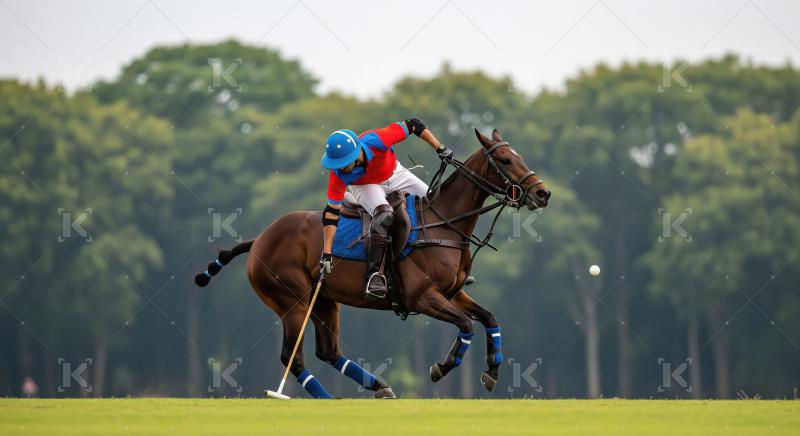 Polo Player Striking Ball on Galloping Horse During Match
