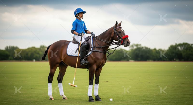 Young Polo Player Ready on Horseback with Mallet