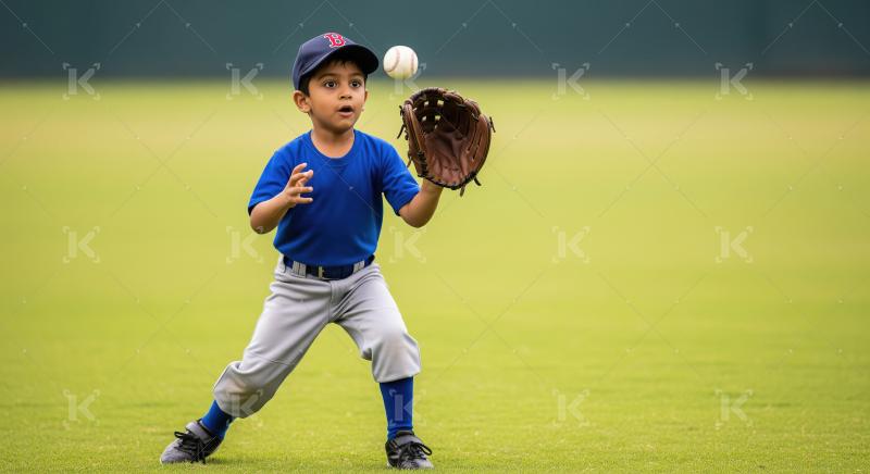 Young Boy Playing Baseball, Ready to Catch the Ball