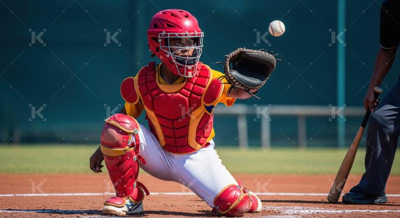 Young Baseball Catcher in Full Gear Ready for Action