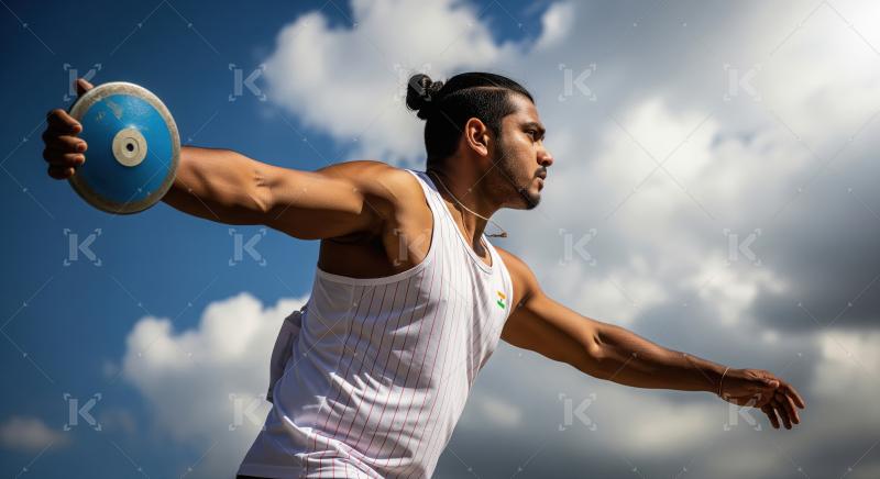 Indian Discus Athlete Preparing to Throw Against Blue Sky