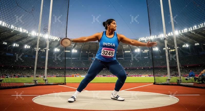 Indian Discus Thrower Athlete Prepares for Stadium Competition
