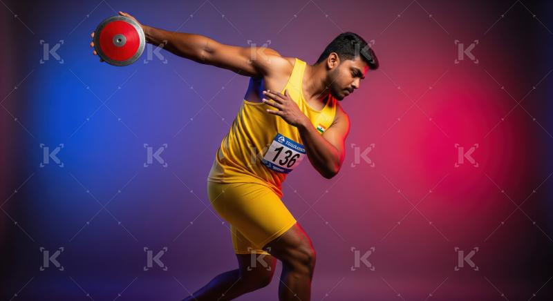 Male Discus Thrower Athlete Preparing for Sport Competition