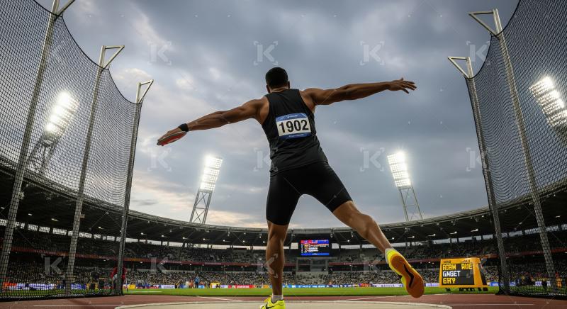 Male Discus Thrower in Action at Stadium Athletics Competition