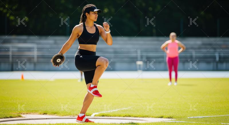 Female Discus Thrower Preparing to Launch at Track and Field Eve
