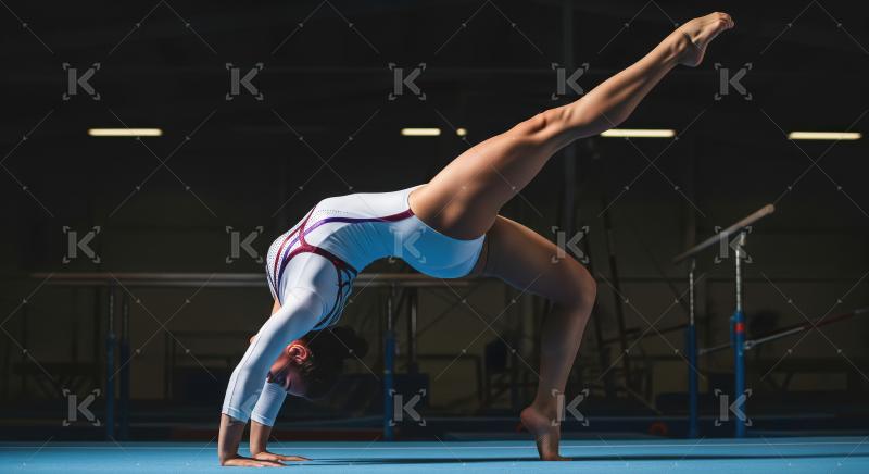 Female Gymnast Demonstrates Strength and Flexibility in Bridge P