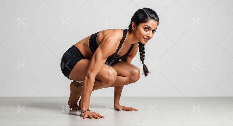 Strong Indian woman in fitness wear, practicing yoga