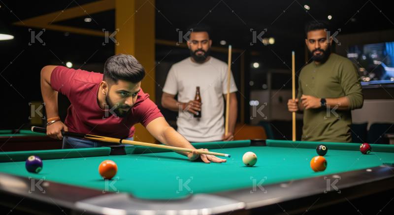 Young Men Enjoying a Lively Game of Billiards