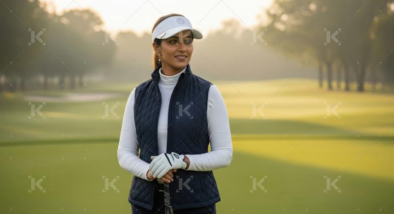 Elegant Woman Golfer on Scenic Course at Sunrise