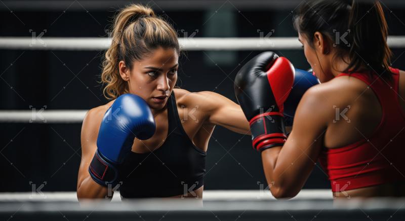 Intense Female Boxers Compete with Focus and Determination in Ri