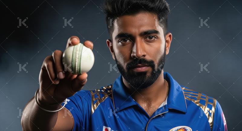 Focused Male Cricket Player Holding Ball in Studio