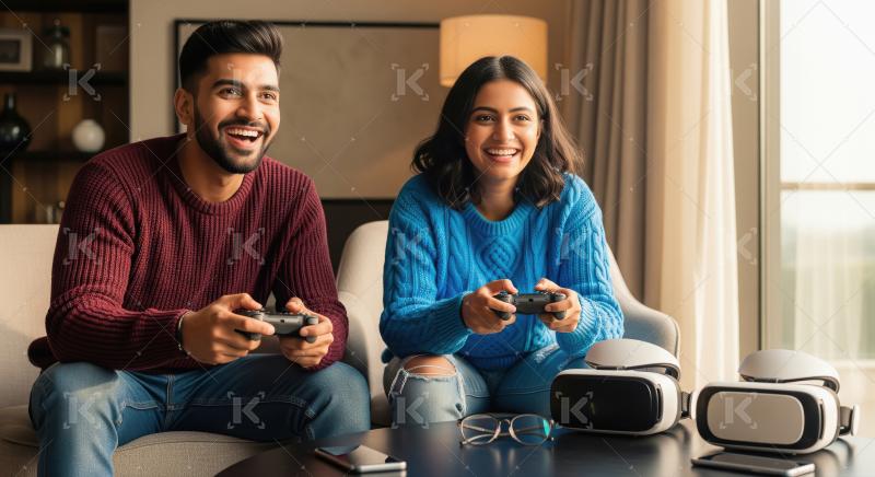 Happy Young Indian Couple Enjoying Video Games Together