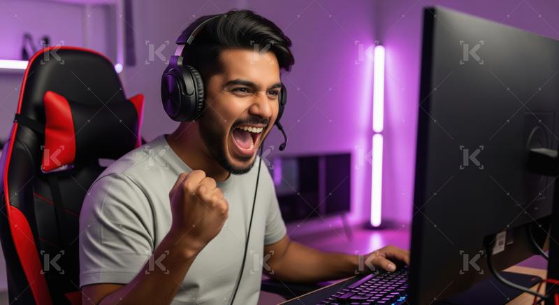 Excited Young Man Celebrating Victory While Gaming Online