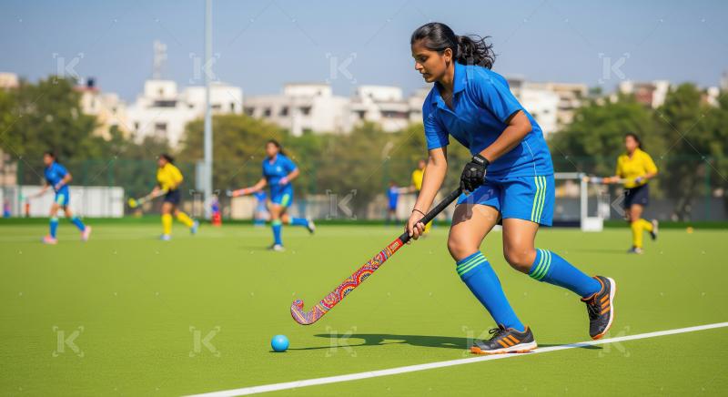 Young Female Field Hockey Player on Green Turf