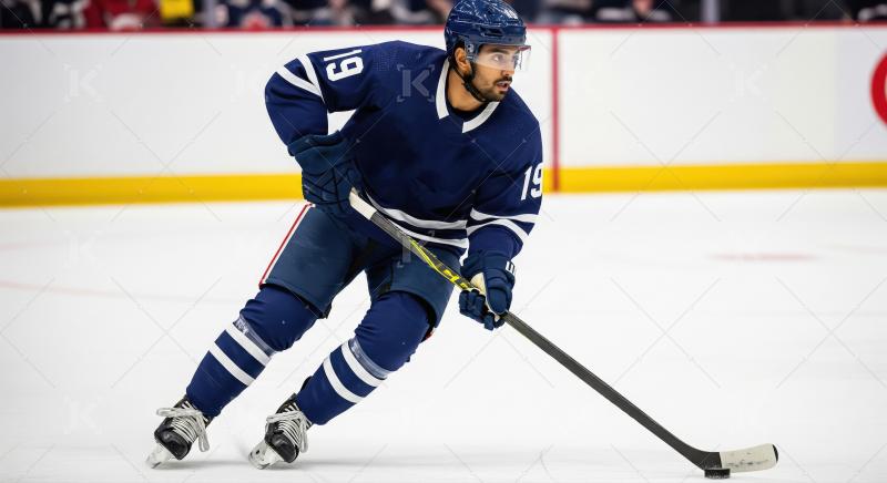 Professional Hockey Player Skating on Ice with Stick