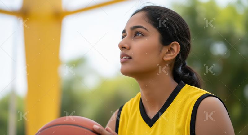 Young Indian Woman Basketball Player Focused on the Game