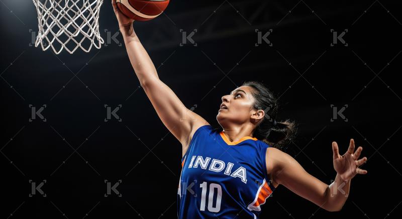 Indian Female Basketball Player Making a Shot During a Game