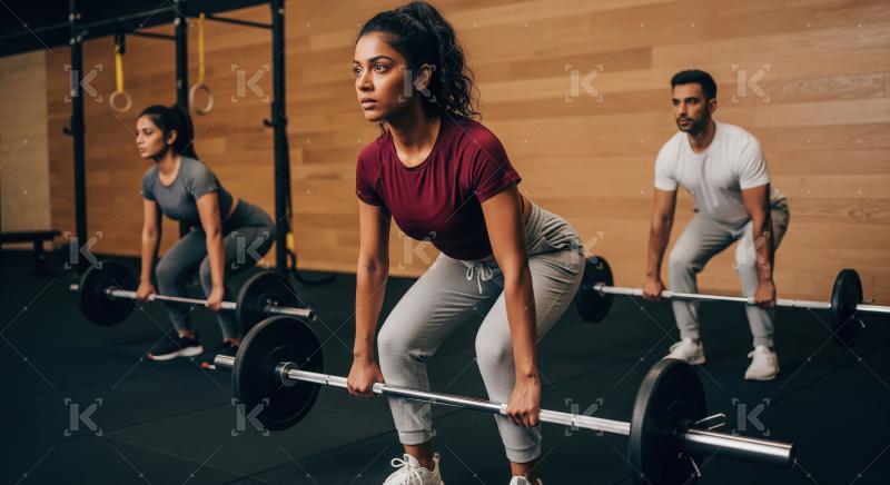 Group Training Performing Barbell Deadlifts in a Modern Gym