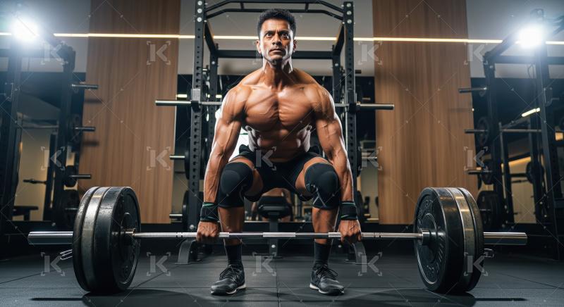 Muscular Man Prepares for Heavy Barbell Lift in Modern Gym