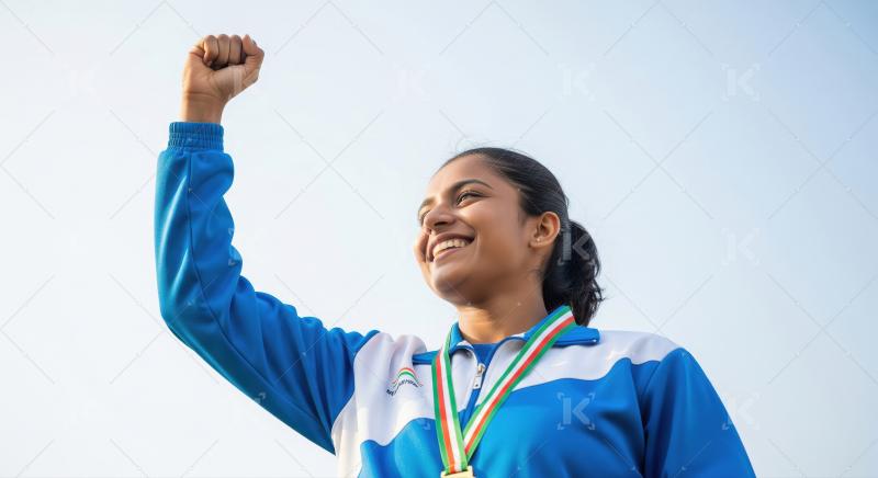 Victorious Indian Athlete Celebrates Gold Medal with Triumphant