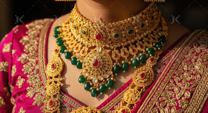 Exquisite Indian Gold Jewelry with Ruby and Emerald Gemstones