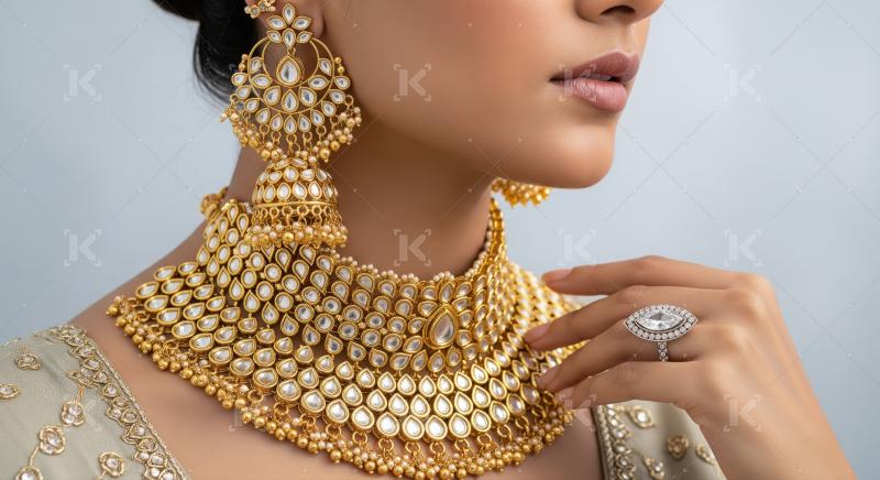 Elegant Woman with Exquisite Traditional Indian Gold Pearl Kunda