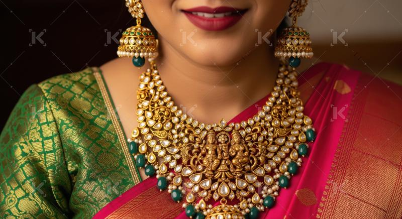Traditional Indian Bridal Jewelry and Saree Ensemble