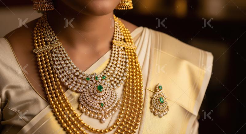 Traditional Indian Gold Diamond Emerald Pearl Bridal Jewelry Set