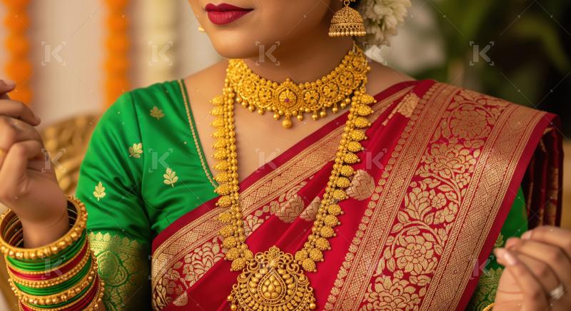 Elegant South Indian Woman in Traditional Silk Saree and Gold Je