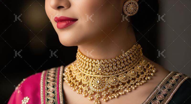 Elegant Indian Bride Adorned with Traditional Gold Diamond Pearl