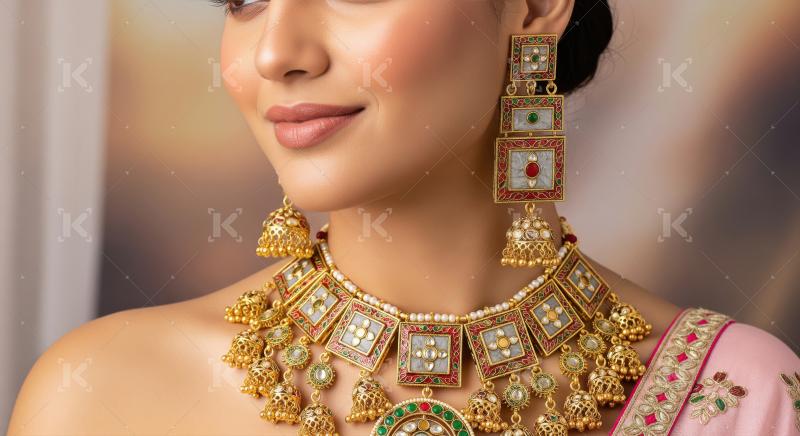 Elegant Indian Woman Adorned in Exquisite Traditional Gold Jewel