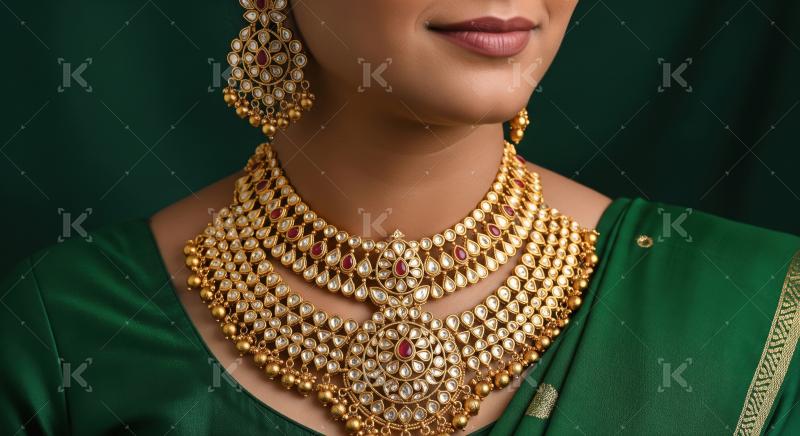 Beautiful Indian Woman Adorned in Exquisite Gold Traditional Jew
